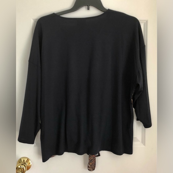 RUBY RD. WOMEN'S TOP WOMEN'S SIZE XL PAISLEY TIE FRONT KNIT 3/4 SLEEVES PULLOVER - Picture 2 of 8